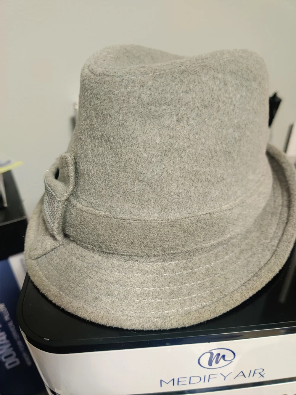 Scala Gray Wool Felt Fedora with Silver Sequin Bow